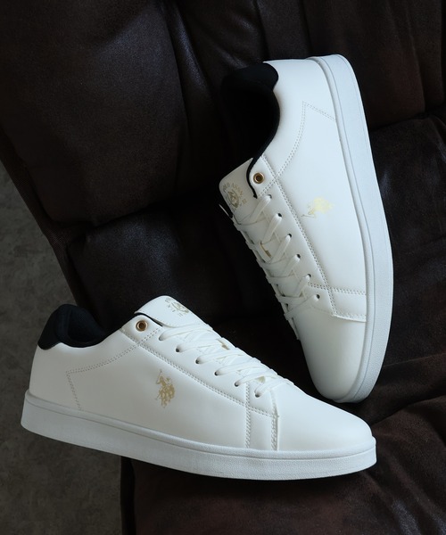 U.S. POLO ASSN.(ユーエスポロアッスン)の「【U.S. POLO ASSN./ユーエスポロアッスン】ワンポイント バイカラー コートスニーカー(スニーカー・メンズ・ホワイト×ブラック/ブラック×シルバー/ホワイト×グリーン・28cm/25cm/24.5cm/22.5cm/25.5cm/23cm/27cm/26cm/24cm/23.5cm/26.5cm)」の2枚目の写真