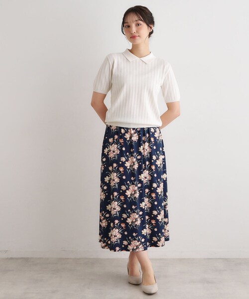 LAURA ASHLEY(ローラアシュレイ)の「【ウエストゴム仕様/洗える/ジャージ素材/同柄アイテムあり】サトクリフ チューリップス柄スカート(スカート・レディース・グリーン系1/ネイビー系・38/40)」の9枚目の写真