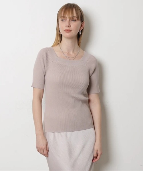 CADUNE（カデュネ）の「ハーフスリーブデコルテニット（ニット/セーター・レディース・ブラック/ピンクベージュ/グリーン系その他/グリーン/ホワイト・38）」の5枚目の写真