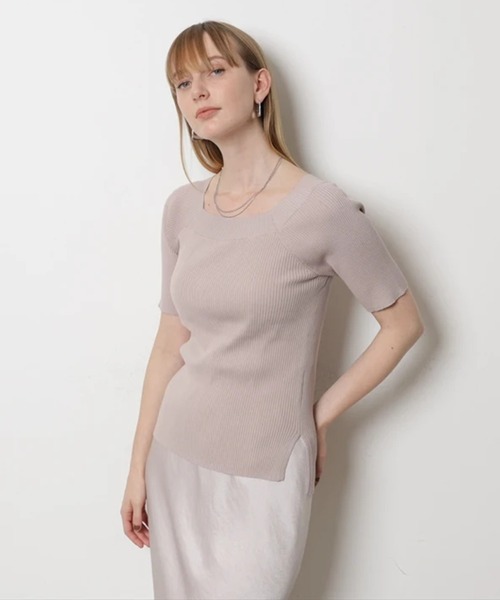 CADUNE（カデュネ）の「ハーフスリーブデコルテニット（ニット/セーター・レディース・ブラック/ピンクベージュ/グリーン系その他/グリーン/ホワイト・38）」の6枚目の写真