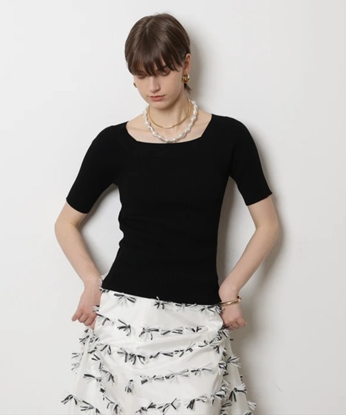 CADUNE（カデュネ）の「ハーフスリーブデコルテニット（ニット/セーター・レディース・ブラック/ピンクベージュ/グリーン系その他/グリーン/ホワイト・38）」の9枚目の写真