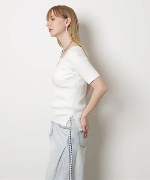 CADUNE（カデュネ）の「ハーフスリーブデコルテニット（ニット/セーター・レディース・ブラック/ピンクベージュ/グリーン系その他/グリーン/ホワイト・38）」の12枚目の写真