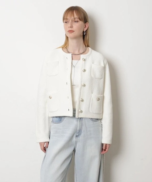 CADUNE（カデュネ）の「ハーフスリーブデコルテニット（ニット/セーター・レディース・ブラック/ピンクベージュ/グリーン系その他/グリーン/ホワイト・38）」の17枚目の写真