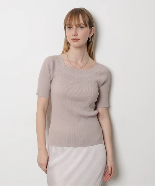 CADUNE（カデュネ）の「ハーフスリーブデコルテニット（ニット/セーター・レディース・ブラック/ピンクベージュ/グリーン系その他/グリーン/ホワイト・38）」の22枚目の写真