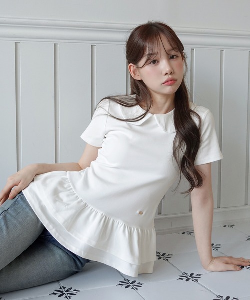by muni:r(バイ ムニール)の「【by muni:r LOGO】カラーフリルペプラムTシャツ(Tシャツ/カットソー・レディース・ホワイト/ブラック・FREE)」の4枚目の写真