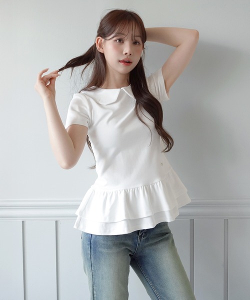 by muni:r(バイ ムニール)の「【by muni:r LOGO】カラーフリルペプラムTシャツ(Tシャツ/カットソー・レディース・ホワイト/ブラック・FREE)」の5枚目の写真
