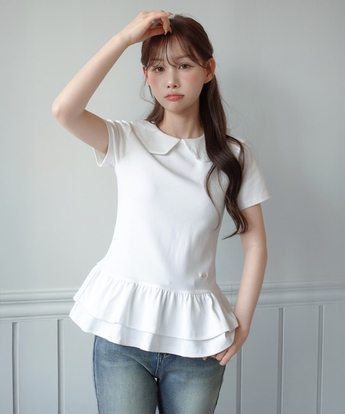 by muni:r(バイ ムニール)の「【by muni:r LOGO】カラーフリルペプラムTシャツ(Tシャツ/カットソー・レディース・ホワイト/ブラック・FREE)」の6枚目の写真