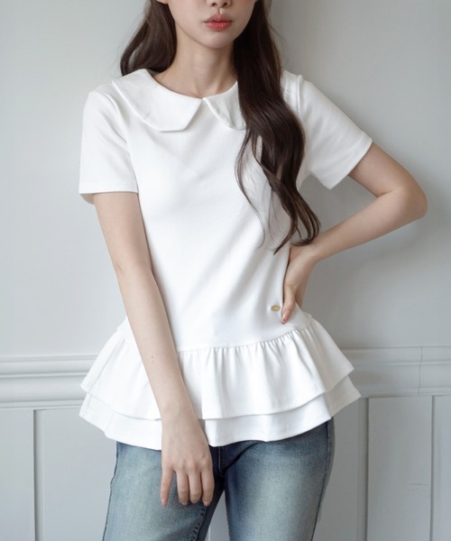by muni:r(バイ ムニール)の「【by muni:r LOGO】カラーフリルペプラムTシャツ(Tシャツ/カットソー・レディース・ホワイト/ブラック・FREE)」の7枚目の写真