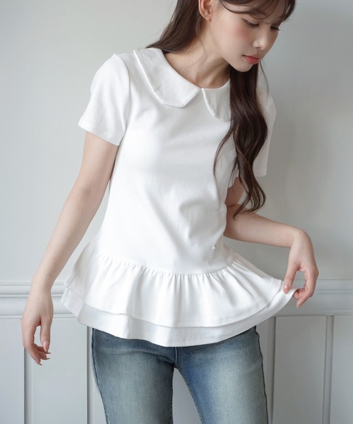 by muni:r(バイ ムニール)の「【by muni:r LOGO】カラーフリルペプラムTシャツ(Tシャツ/カットソー・レディース・ホワイト/ブラック・FREE)」の8枚目の写真