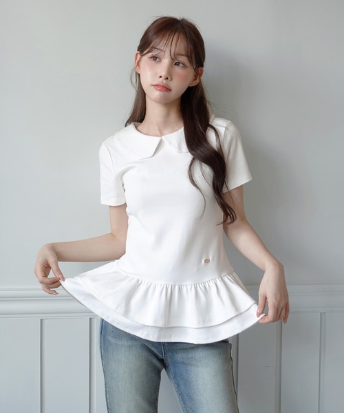 by muni:r(バイ ムニール)の「【by muni:r LOGO】カラーフリルペプラムTシャツ(Tシャツ/カットソー・レディース・ホワイト/ブラック・FREE)」の9枚目の写真