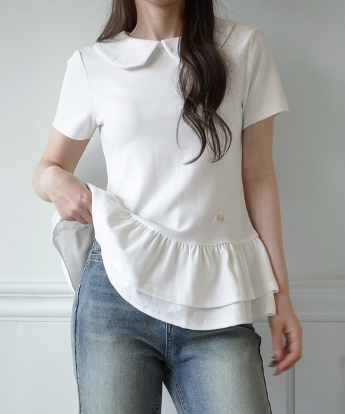 by muni:r(バイ ムニール)の「【by muni:r LOGO】カラーフリルペプラムTシャツ(Tシャツ/カットソー・レディース・ホワイト/ブラック・FREE)」の11枚目の写真