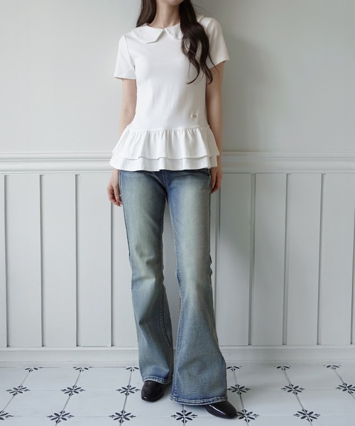 by muni:r(バイ ムニール)の「【by muni:r LOGO】カラーフリルペプラムTシャツ(Tシャツ/カットソー・レディース・ホワイト/ブラック・FREE)」の12枚目の写真