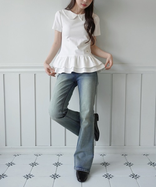 by muni:r(バイ ムニール)の「【by muni:r LOGO】カラーフリルペプラムTシャツ(Tシャツ/カットソー・レディース・ホワイト/ブラック・FREE)」の13枚目の写真