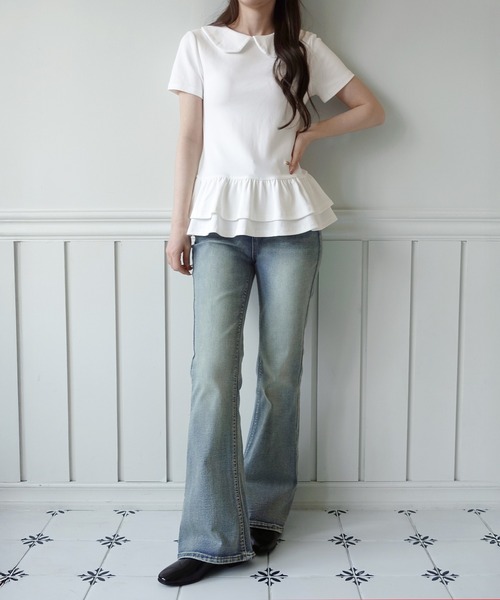 by muni:r(バイ ムニール)の「【by muni:r LOGO】カラーフリルペプラムTシャツ(Tシャツ/カットソー・レディース・ホワイト/ブラック・FREE)」の14枚目の写真