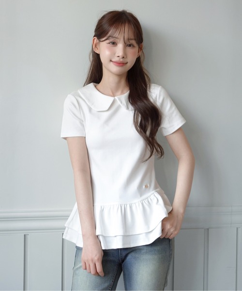 by muni:r(バイ ムニール)の「【by muni:r LOGO】カラーフリルペプラムTシャツ(Tシャツ/カットソー・レディース・ホワイト/ブラック・FREE)」の3枚目の写真