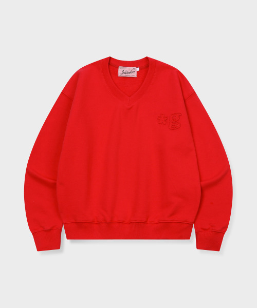 GRUNDEN(グルンデン)の「SIGNATURE LOGO V NECK SWEATSHIRT (RED)(スウェット・レディース・その他・unisex M/unisex L)」の1枚目の写真