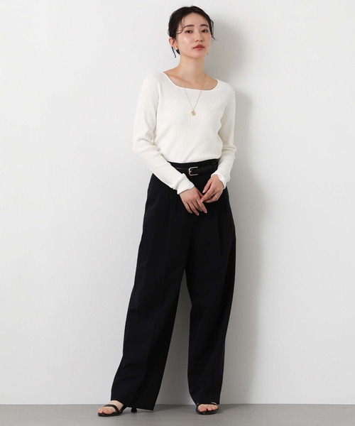 Gready Brilliant（グレディブリリアン）の「リブスクエアネック２ｗａｙニット（ニット/セーター・レディース・トップグレー/オフホワイト/レッド・FREE）」の13枚目の写真