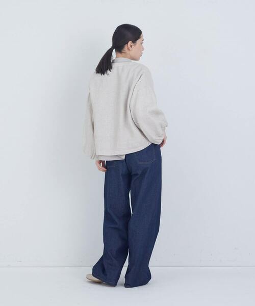 ADIEU TRISTESSE（アデュートリステス）の「リネンボリュームスリーブジャケット（ノーカラージャケット・レディース・キナリ/チャコールグレー・38）」の5枚目の写真