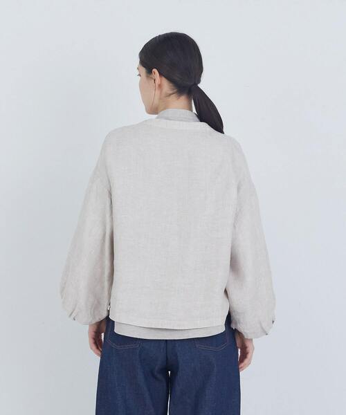 ADIEU TRISTESSE（アデュートリステス）の「リネンボリュームスリーブジャケット（ノーカラージャケット・レディース・キナリ/チャコールグレー・38）」の10枚目の写真