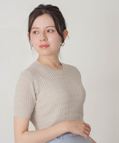 MISCH MASCH（ミッシュマッシュ）の「2026春夏新作 ニュアンスラメ半袖ニット（ニット/セーター・レディース・ブラウン/ピンク/ベージュ・ﾌﾘ-）」の3枚目の写真