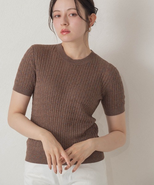 MISCH MASCH（ミッシュマッシュ）の「2026春夏新作 ニュアンスラメ半袖ニット（ニット/セーター・レディース・ブラウン/ピンク/ベージュ・ﾌﾘ-）」の2枚目の写真