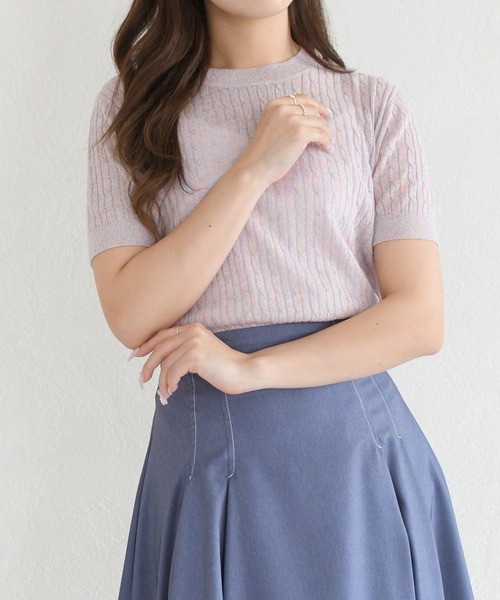 MISCH MASCH（ミッシュマッシュ）の「2026春夏新作 ニュアンスラメ半袖ニット（ニット/セーター・レディース・ブラウン/ピンク/ベージュ・ﾌﾘ-）」の14枚目の写真