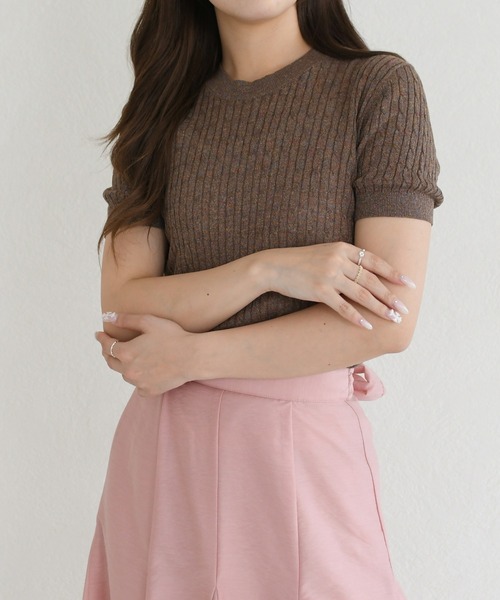MISCH MASCH（ミッシュマッシュ）の「2026春夏新作 ニュアンスラメ半袖ニット（ニット/セーター・レディース・ブラウン/ピンク/ベージュ・ﾌﾘ-）」の8枚目の写真