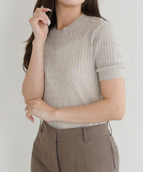 MISCH MASCH（ミッシュマッシュ）の「2026春夏新作 ニュアンスラメ半袖ニット（ニット/セーター・レディース・ブラウン/ピンク/ベージュ・ﾌﾘ-）」の4枚目の写真