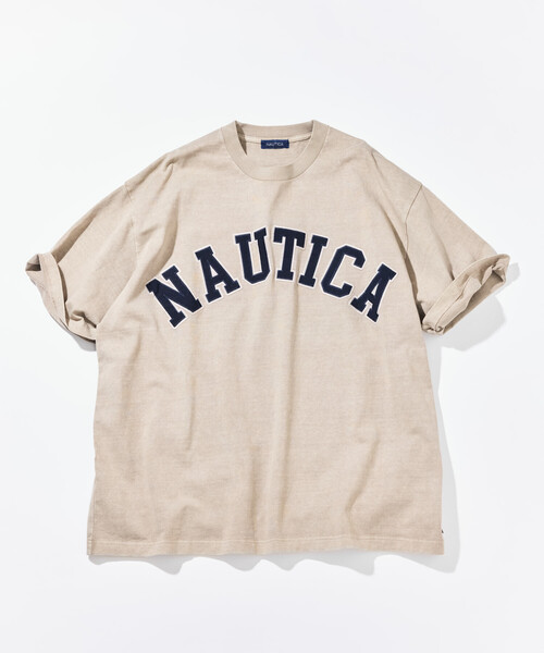 NAUTICA(ノーティカ)の「NAUTICA/ノーティカ ビッグシルエット ピグメントダイ アーチロゴ ショートスリーブ Tシャツ(Tシャツ/カットソー・メンズ・チャコールグレー/ベージュ/ブラウン/ネイビー/グリーン・SMALL/MEDIUM/LARGE/X-LARGE)」の4枚目の写真