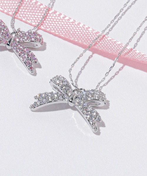 JILL by JILL STUART(ジルバイジルスチュアート)の「Cubic パヴェリボンネックレス(ネックレス・レディース・シルバー/ピンク・FREE)」の6枚目の写真