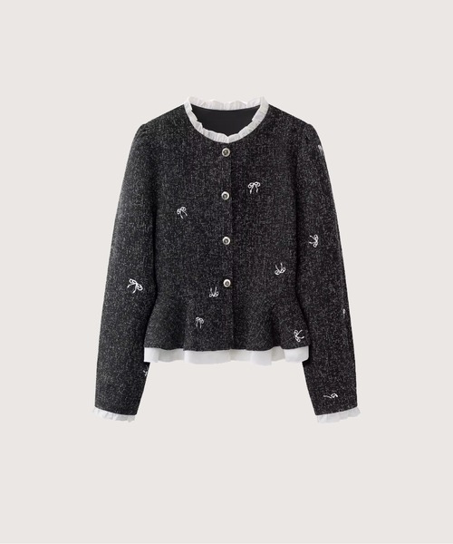 LA POMME petit(ラポミ・プチ)の「Peplum Tweed Mesh Jacket Set Up(セットアップ・レディース・グレー・LARGE/MEDIUM/SMALL)」の2枚目の写真