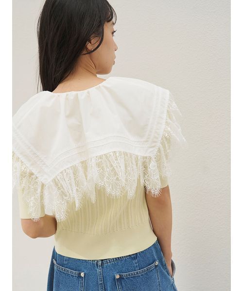 SNIDEL（スナイデル）の「レースカラーデザインニットカーディガン（カーディガン/ボレロ・レディース・ネイビー/イエロー/アイボリー・F）」の5枚目の写真