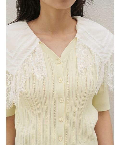 SNIDEL（スナイデル）の「レースカラーデザインニットカーディガン（カーディガン/ボレロ・レディース・ネイビー/イエロー/アイボリー・F）」の7枚目の写真