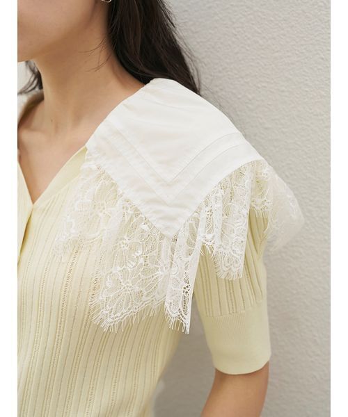 SNIDEL（スナイデル）の「レースカラーデザインニットカーディガン（カーディガン/ボレロ・レディース・ネイビー/イエロー/アイボリー・F）」の8枚目の写真