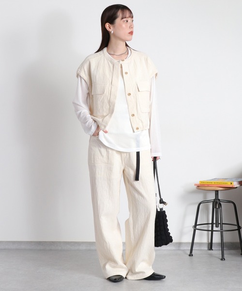 cepo（セポ）の「〈セットアップ対応可能〉ジャガードワークベスト（ベスト・レディース・ブラック/オフホワイト・M）」の2枚目の写真