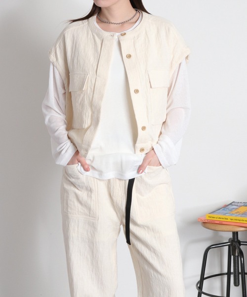 cepo（セポ）の「〈セットアップ対応可能〉ジャガードワークベスト（ベスト・レディース・ブラック/オフホワイト・M）」の16枚目の写真