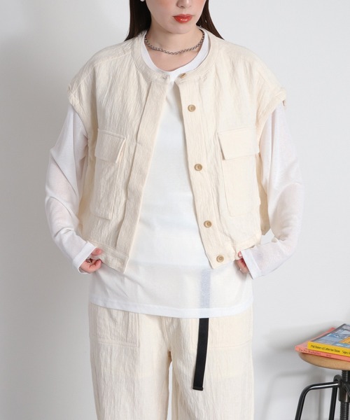 cepo（セポ）の「〈セットアップ対応可能〉ジャガードワークベスト（ベスト・レディース・ブラック/オフホワイト・M）」の9枚目の写真