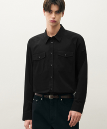 DRAW FIT（ドローフィット）の「ウォッシュドコットンウエスタンシャツ[ブラック]（シャツ/ブラウス）」