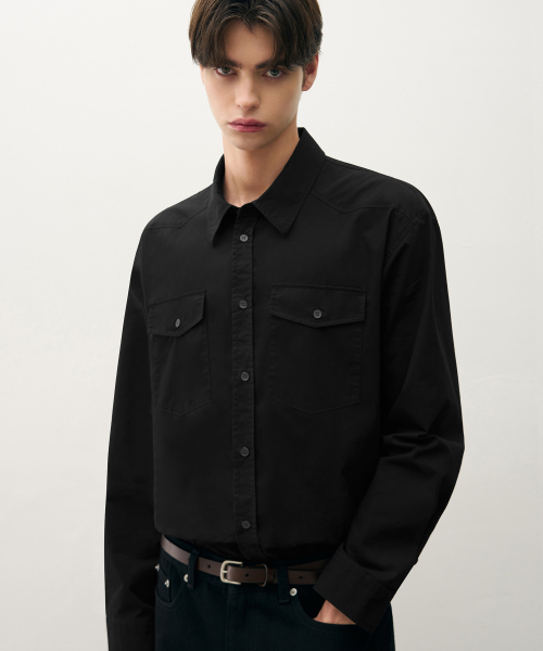 DRAW FIT（ドローフィット）の「ウォッシュドコットンウエスタンシャツ[ブラック]（シャツ/ブラウス・メンズ・その他・M/L/XL）」の2枚目の写真