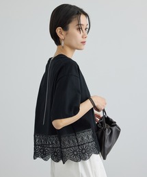 SALON adam et rope'（サロン アダム エ ロペ）の「アラベスクスカラップレースTシャツ（Tシャツ/カットソー）」
