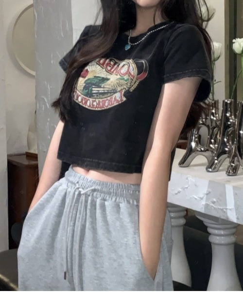 tunee（チュニー）の「【MASHIRO】デザインショートTシャツcombine（Tシャツ/カットソー・レディース・ブラック・FREE）」の7枚目の写真