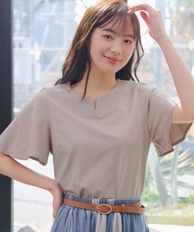 【おのののかさん着用】「サマケア」キーネックフレアスリーブトップス