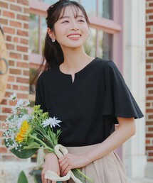 【おのののかさん着用】「サマケア」キーネックフレアスリーブトップス