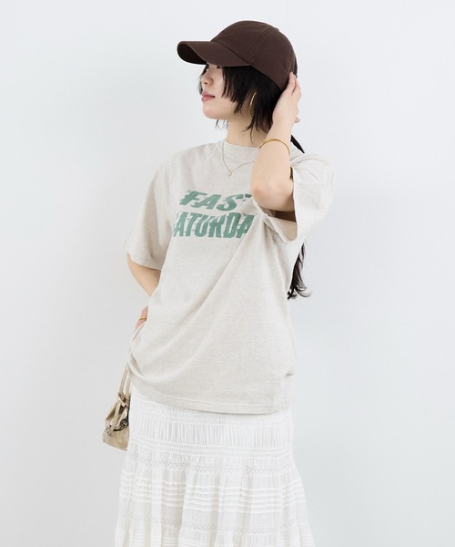 REMI RELIEF（レミレリーフ）の「【REMI RELIEF】別注-"FAST SATURDAY"SP加工ロゴTシャツ（Tシャツ/カットソー・レディース・オートミール/ピンク・FREE）」の17枚目の写真
