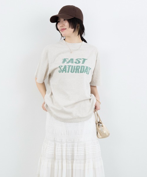 REMI RELIEF（レミレリーフ）の「【REMI RELIEF】別注-"FAST SATURDAY"SP加工ロゴTシャツ（Tシャツ/カットソー・レディース・オートミール/ピンク・FREE）」の13枚目の写真