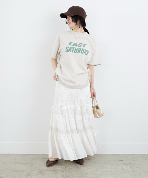 REMI RELIEF（レミレリーフ）の「【REMI RELIEF】別注-"FAST SATURDAY"SP加工ロゴTシャツ（Tシャツ/カットソー・レディース・オートミール/ピンク・FREE）」の12枚目の写真