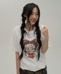 CNVS（ベティ ブープ）の「ベティブープ ハートバースト オーバーサイズ 半袖Tシャツ_ホワイト（Tシャツ/カットソー）」