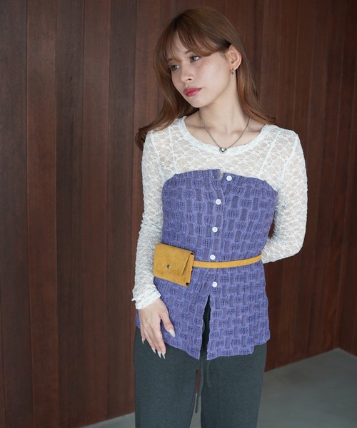 SANSeLF(サンセルフ)の「【SANSeLF】2WAYチェーンストラップジャガードビスチェ saw26s070(その他トップス・レディース・パープル・FREE)」の2枚目の写真