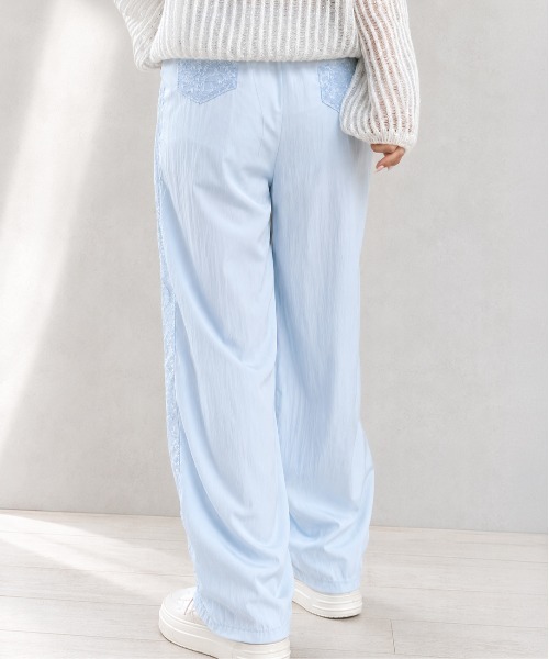 GREENHOX(グリーンホックス)の「レース切り替えワイドパンツ(その他パンツ・レディース・ライトブルー/アイボリー・MEDIUM/LARGE)」の14枚目の写真