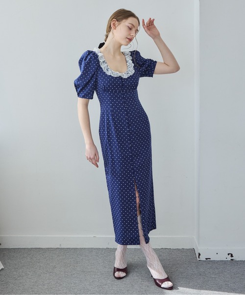 etre loin(エトルワン)の「デコルテレースワンピース / Decollete lace dress(ドレス・レディース・ベージュ/ネイビー/ミント・M)」の18枚目の写真